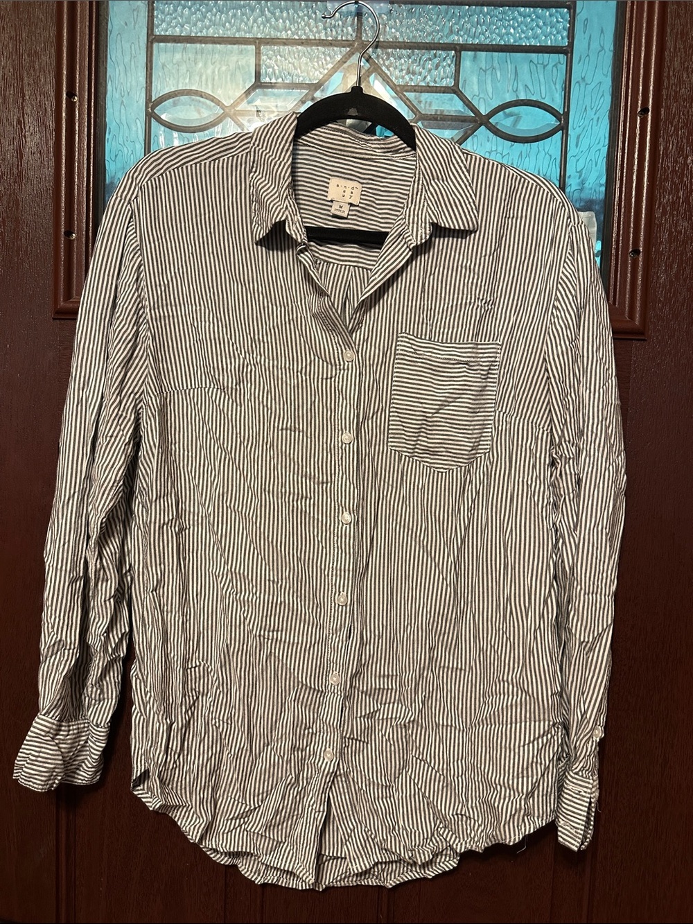 a new day Men’s Striped Button-Down Shirt - White & Navy